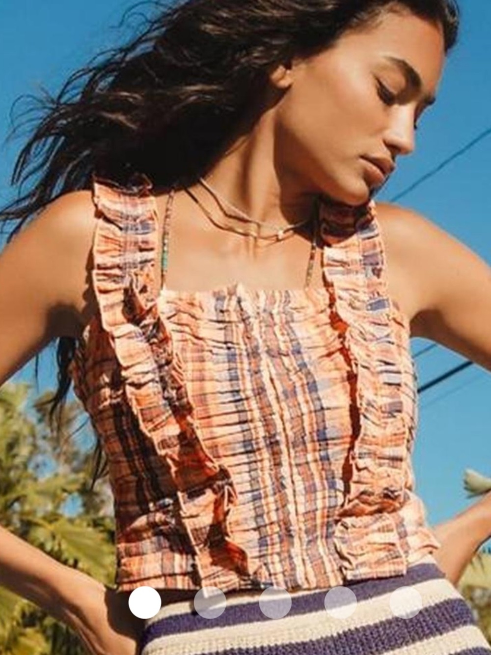 Anthropolgie Verb Ruffled Plaid Crop Top in Orange